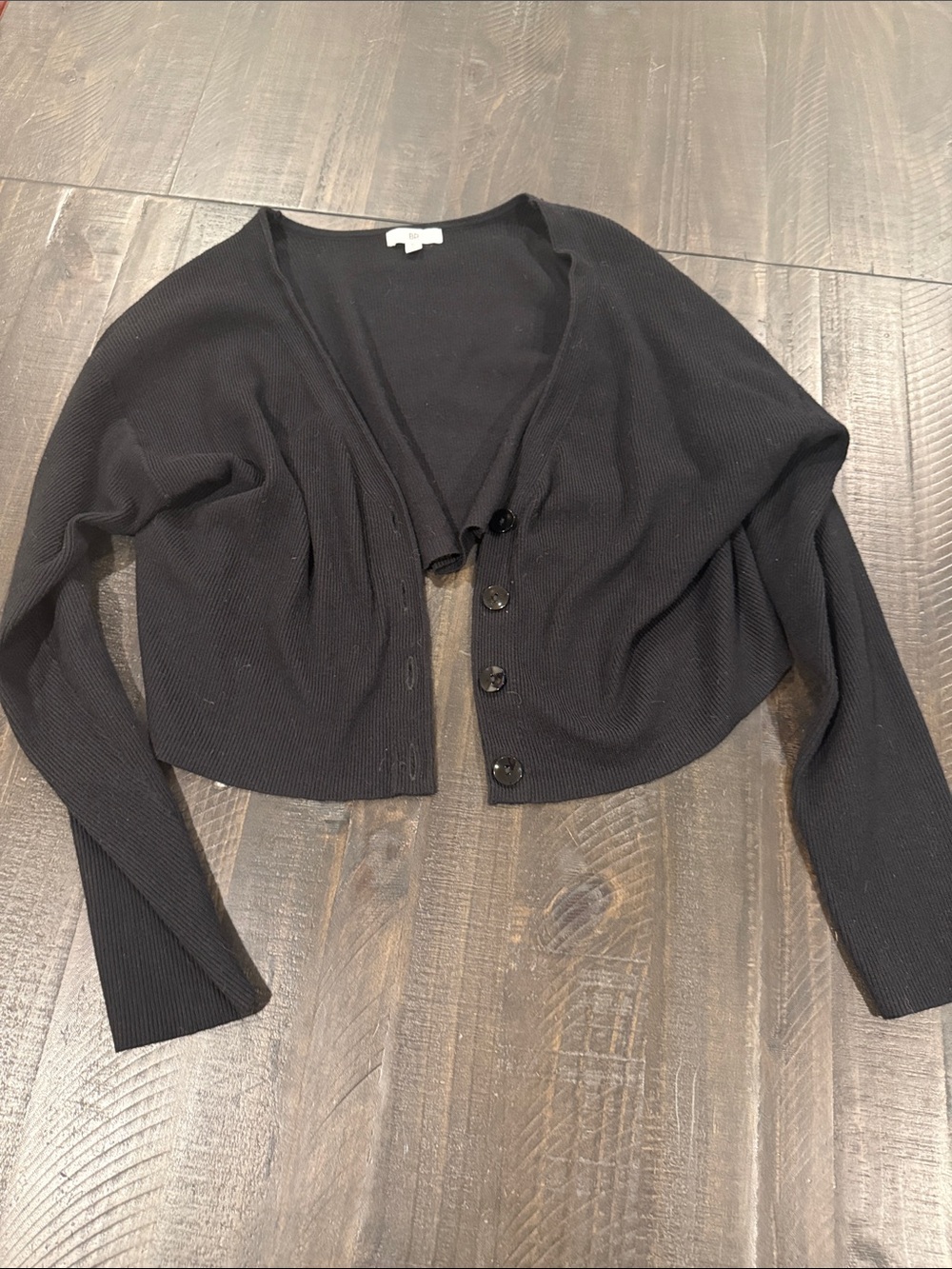 BP by Nordstrom Black Ribbed Cropped Cardigan Reverse High Low Hem Size XL